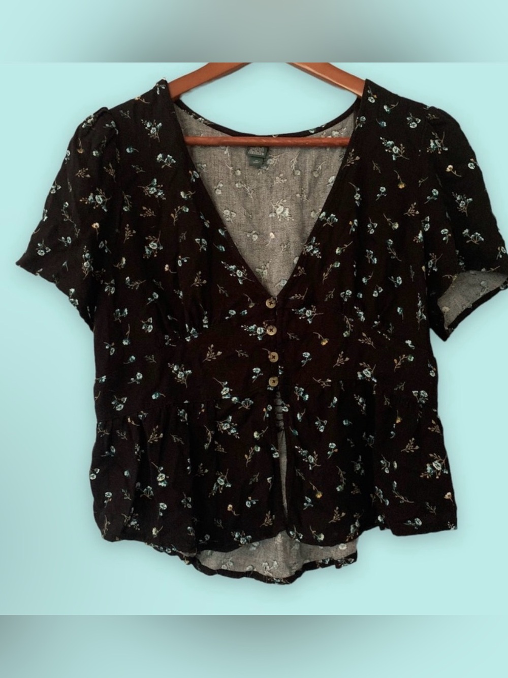 Black Floral V-Neck Blouse